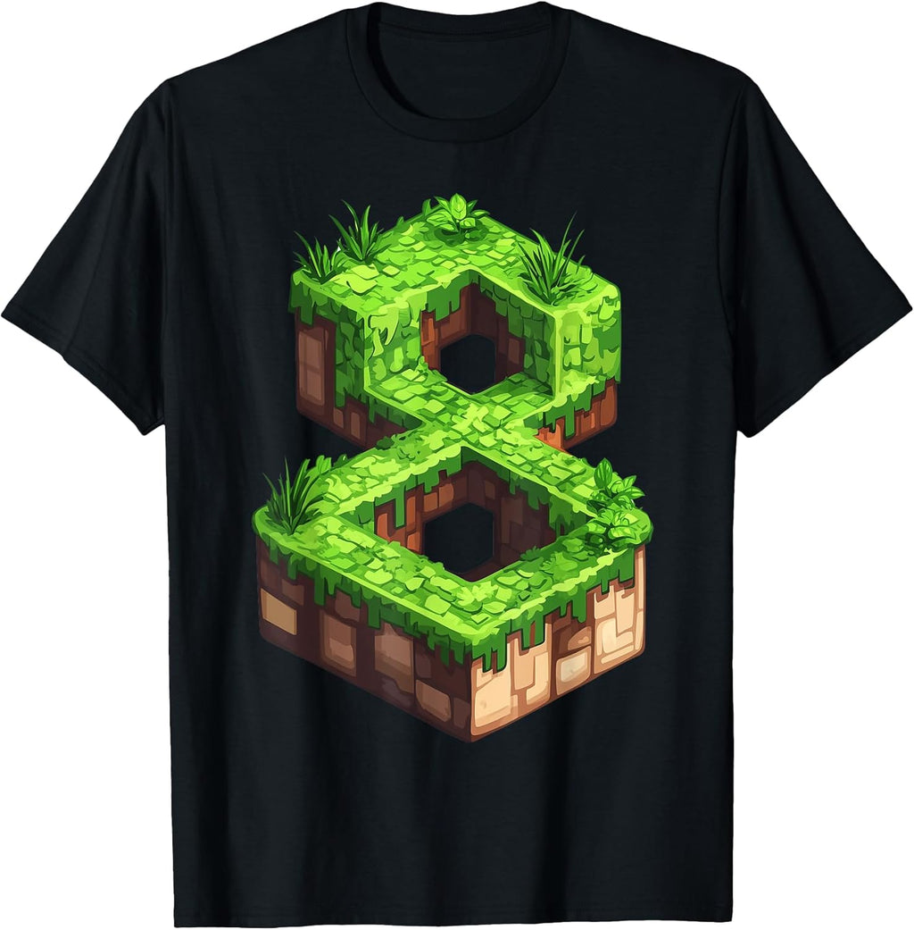 Fun 8th Birthday Number 8 Video Gamer Pixel Themed Bday Boys T-Shirt