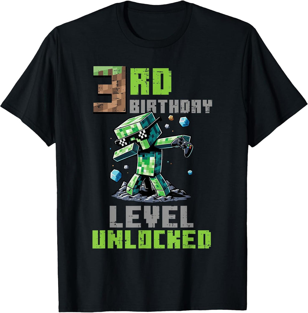 3rd Birthday Level Unlocked Pixel Dab 3 Bday Gamer Boys Kids T-Shirt