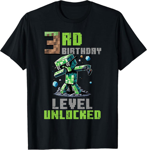 3rd Birthday Level Unlocked Pixel Dab 3 Bday Gamer Boys Kids T-Shirt
