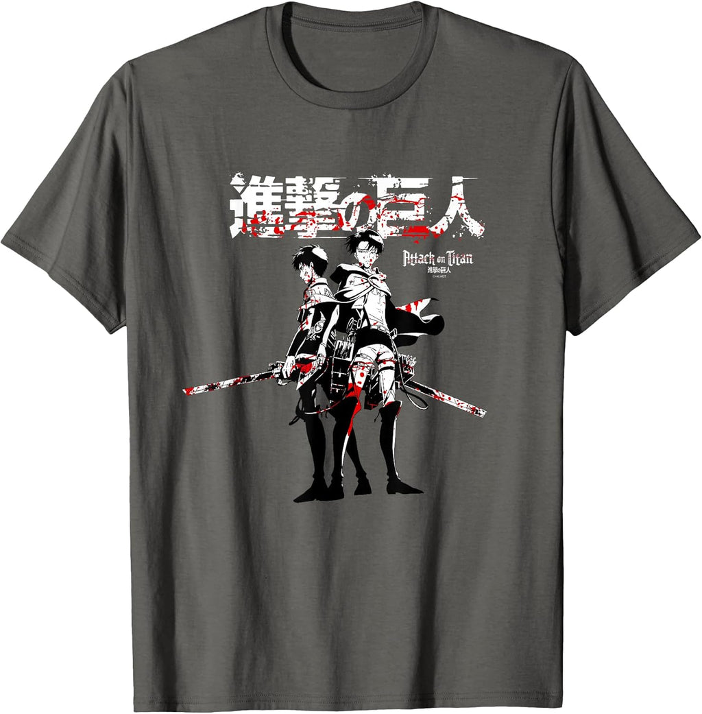Levi and Eren Sword Blood Splatter AOT Anime T-Shirt