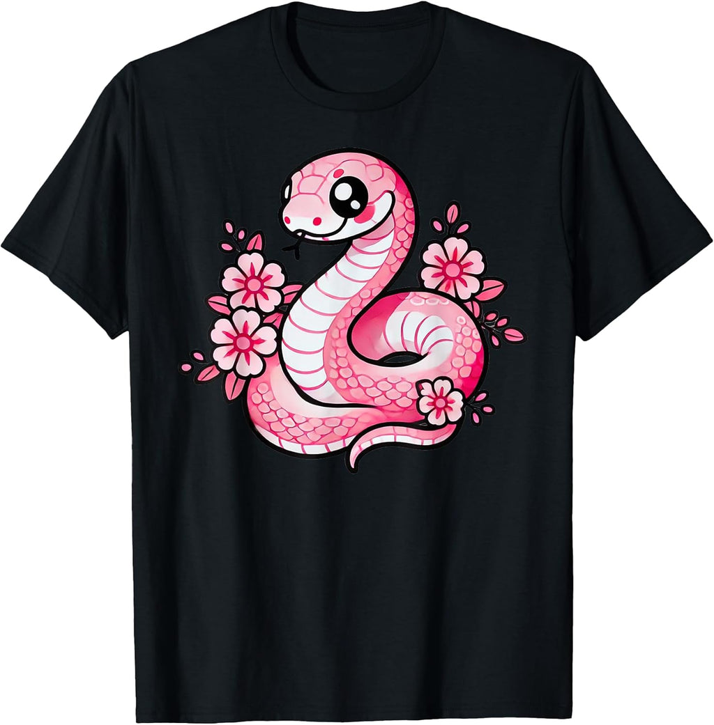 Kawaii Pink Snake and Flowers Year of Snake Girls T-Shirt