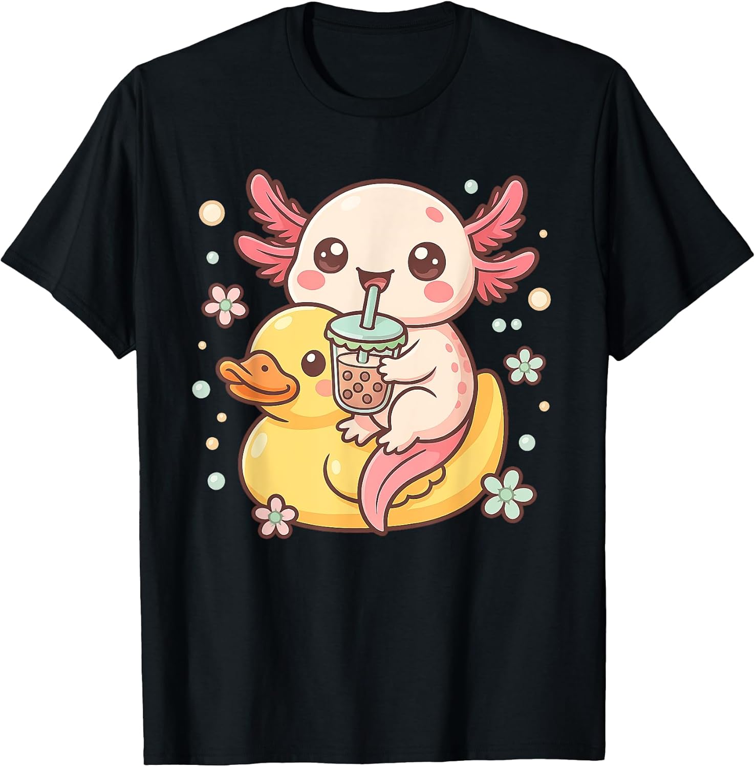 Cute Axolotl Drinking Boba Kawaii Duck Lover T-Shirt