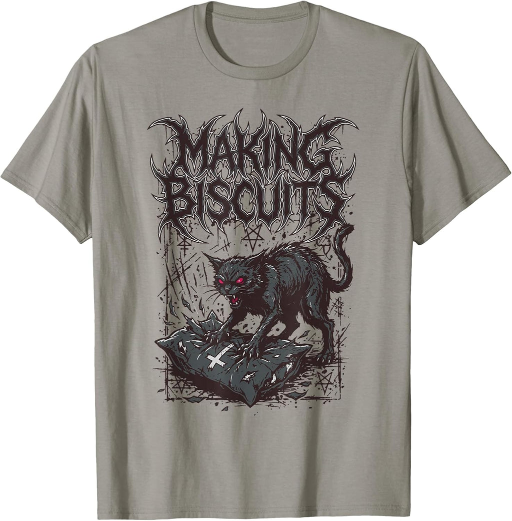 Death Metal Cat Making Biscuits Funny Heavy Metal T-Shirt