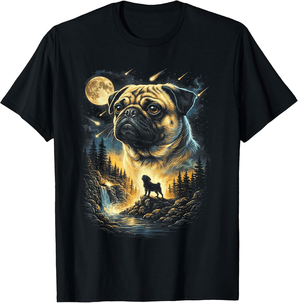 Pug Howling to The Moon Vintage 90s Funny Dog Graphic T-Shirt