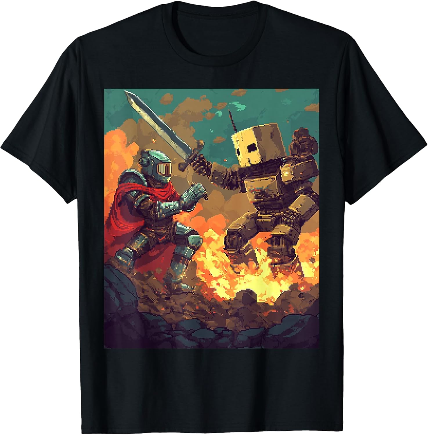 Pixel Art Knight Medieval Battle Scene T-Shirt