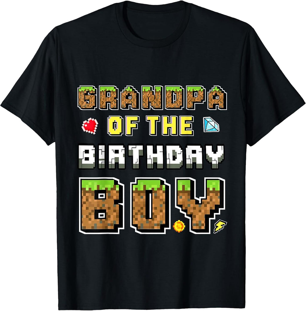 Grandpa Of The Birthday Boy Gamer Pixel Birthday Matching T-Shirt