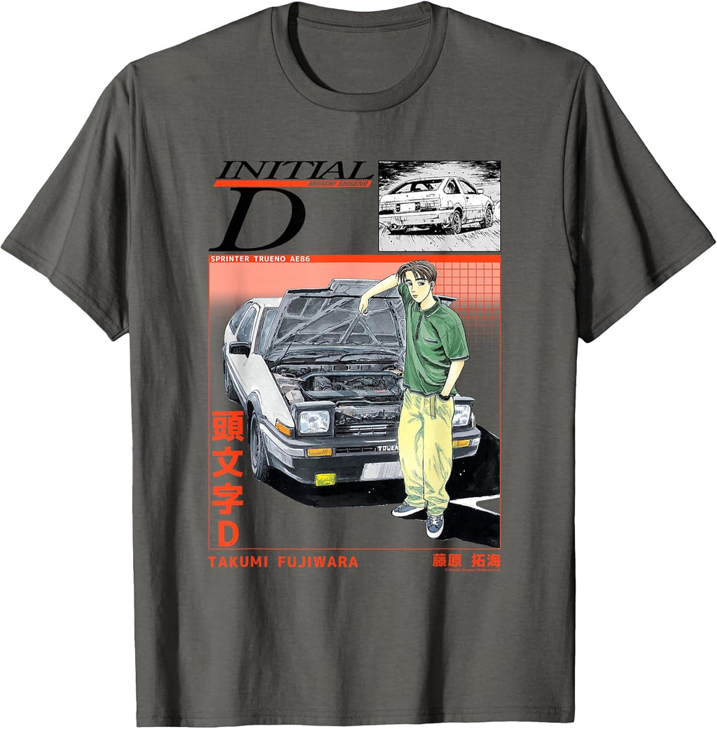 Initial D Takumi Open Hood Car Portrait Manga Anime T-Shirt