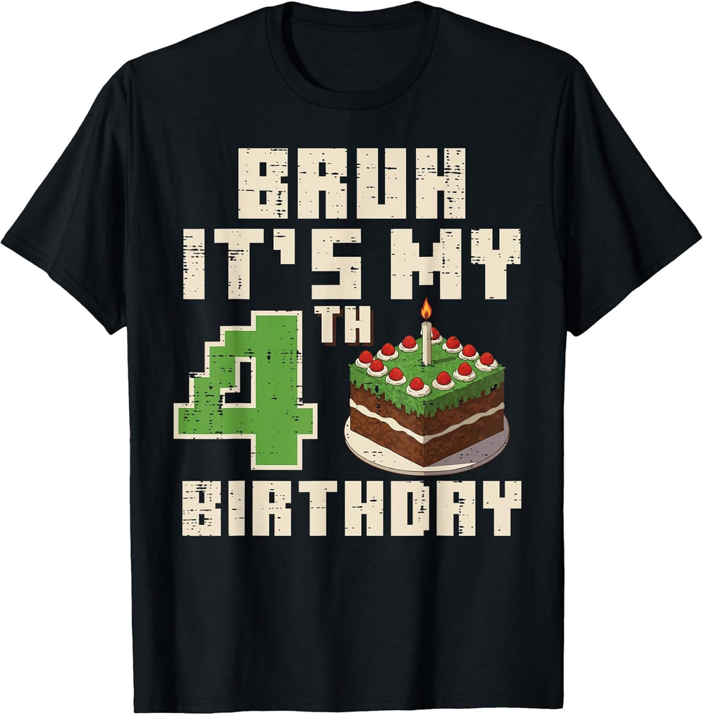 4th Birthday Pixel Gamer 4 Year Old Gaming Bday Boys Kids T-Shirt