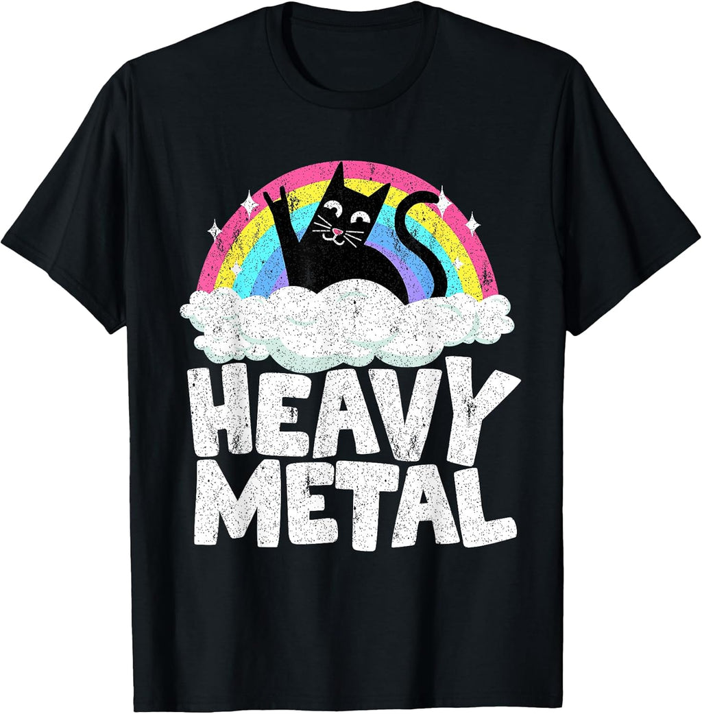 Heavy Metal Cat Satanic Kids Punk Rock Band Metal Rainbow T-Shirt