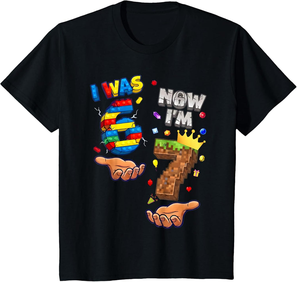 I was 6 Now I'm 7 7th Birthday 67 Boys Love Gamer Art T-Shirt