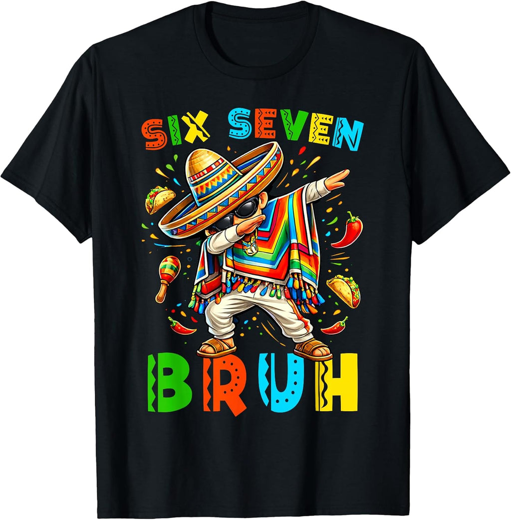 Six Seven Cinco De Mayo Mexican Boy Dabbing Poncho 67 Meme T-Shirt