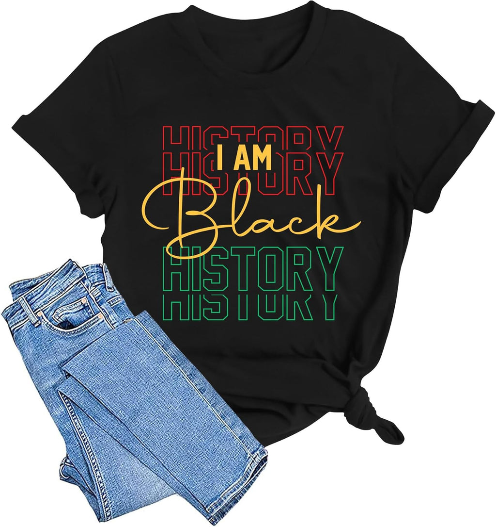 Black History T Shirts for Women Black History Month Tees Juneteenth Tshirt Funny Quote Printed Tee Tops