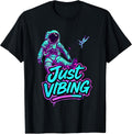 Purple and Teal Astronaut Just Vibing Graphic for Men T-Shirt