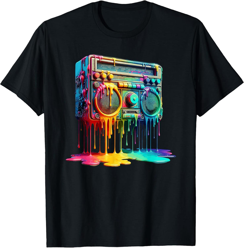 Dripping Paint Boombox Old School 80s Music Hip Hop T-Shirt