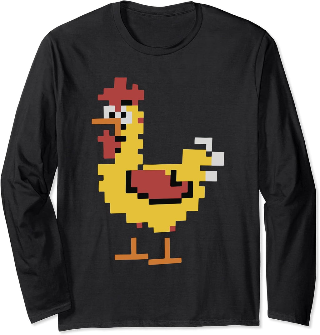 Pixel Graphic Chicken Retro Pixel Art Style Long Sleeve T-Shirt
