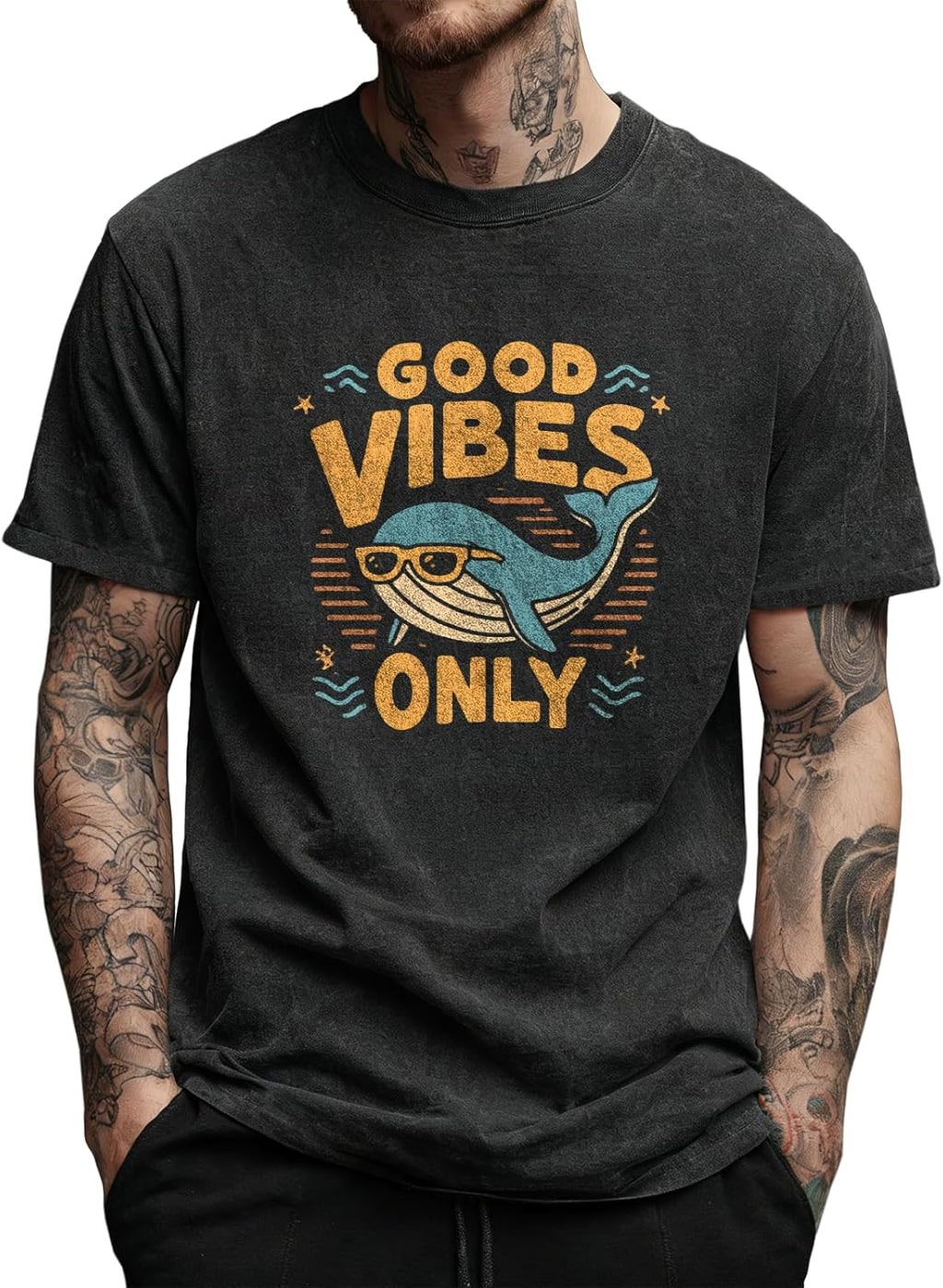 Mens Graphic T-Shirts Solid 100% Cotton Washed Short Sleeve Crewneck Gym Workout Breathable Quick Dry Undershirts