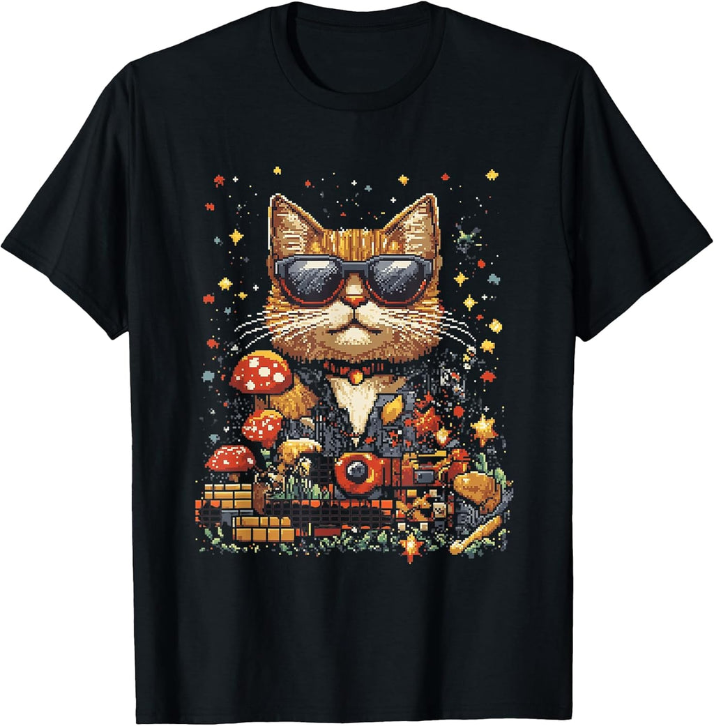 Cool Pixel Art Cat For Retro Gaming Enthusiasts T-Shirt
