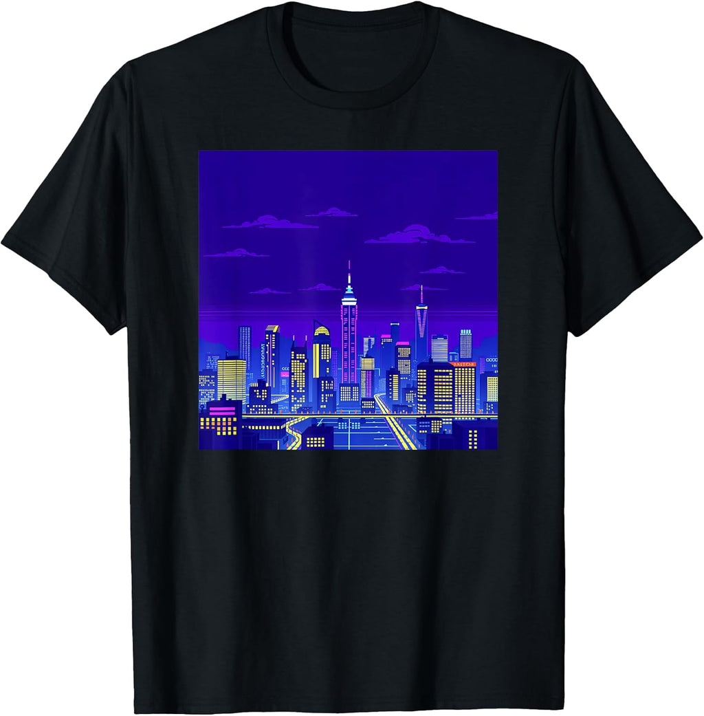 Vaporwave Cityscape in Pixel Art Retro Style T-Shirt