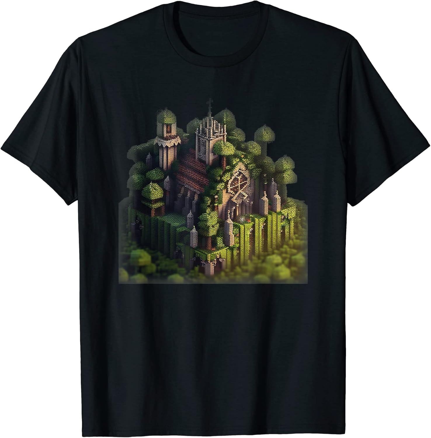 Pixel Art Cute Isometric Cathedral Covered In Vines T-Shirt