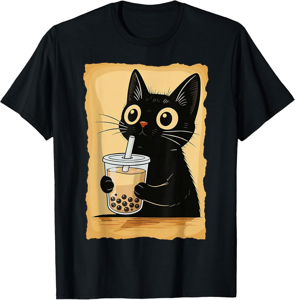 Kawaii Cat Driking Bubble Tea Cute Anime Kitty Slice T-Shirt
