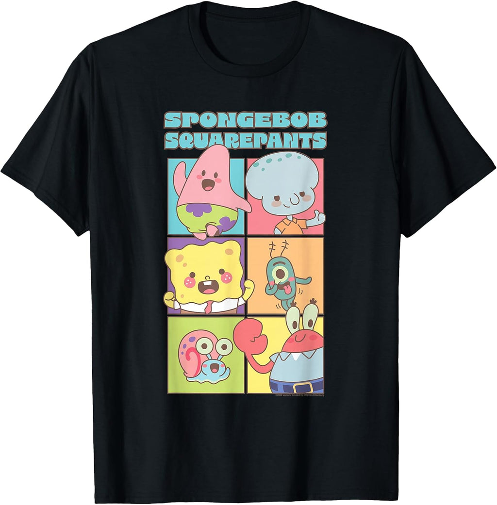 Cute Chibi Character Portrait Grid Pastel Pop Art Cartoon T-Shirt