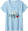Womens Flowers of Italy - Vintage Style Minimalist Boho V-Neck T-Shirt