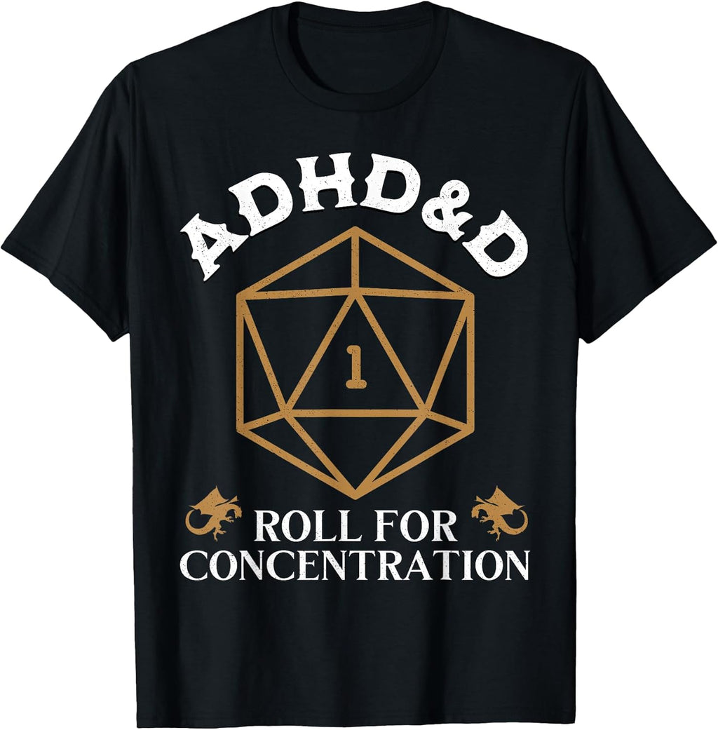 Vintage ADHD&D Roll for Concentration DND Men Women T-Shirt