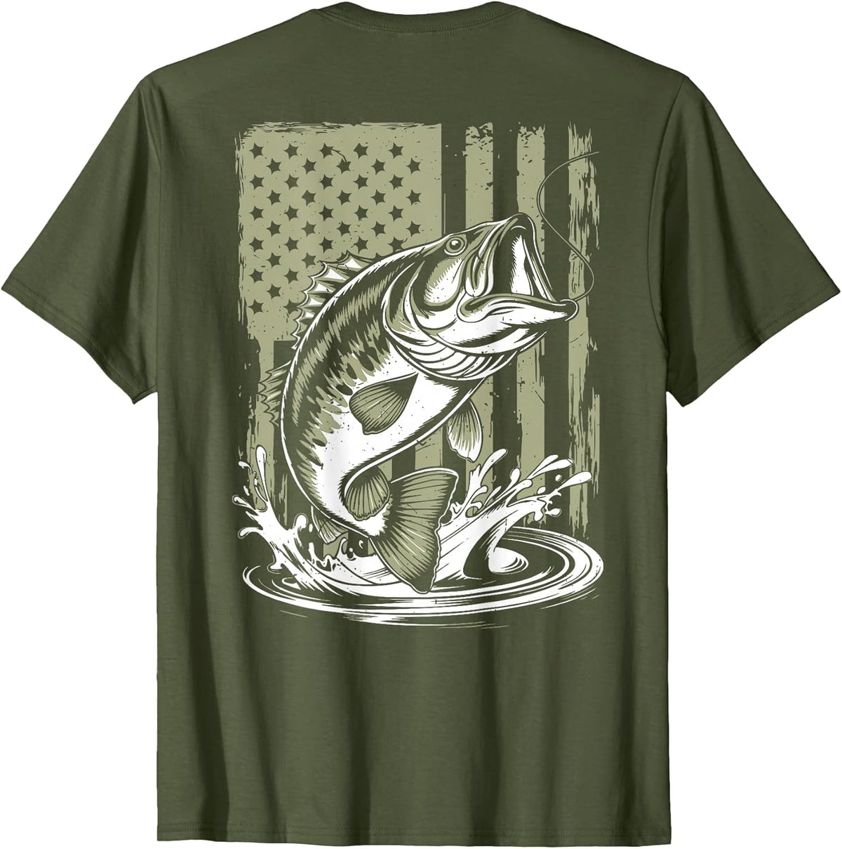 Fishing Camo Bass Fish American Flag Men's Graphic Fishing T-Shirt