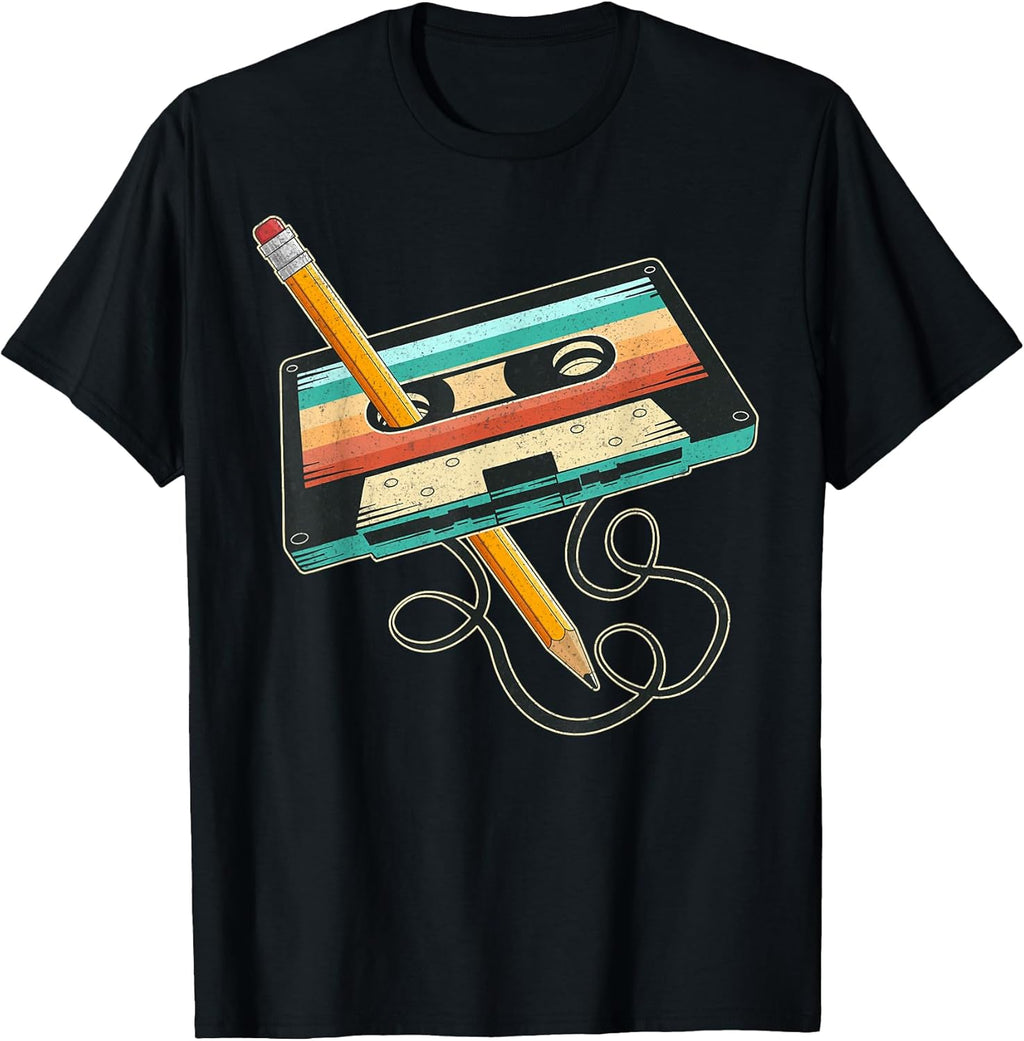 Cassette Tape with Pencil 80s 90s Music Vintage Party Retro T-Shirt