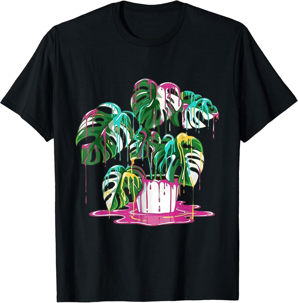 Colorful Dripping Monstera Plant Art Design T-Shirt