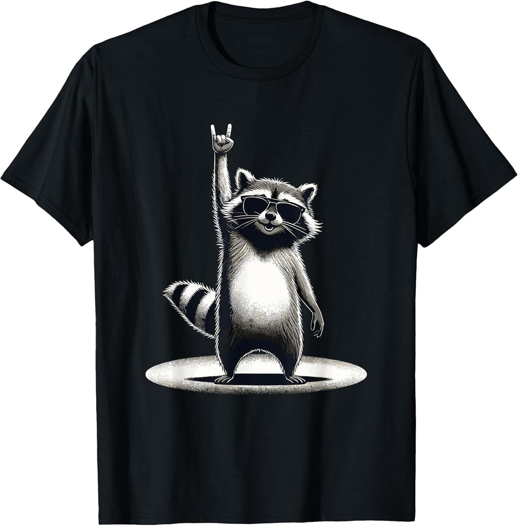 Retro Raccoon Rock Music Gift Men Kids Women Funny Raccoon T-Shirt