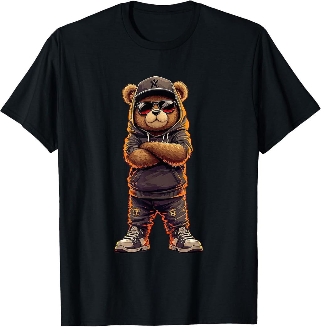 Cool Hip-Hop Teddy Rap Bear Streetwear Summer Design T-Shirt