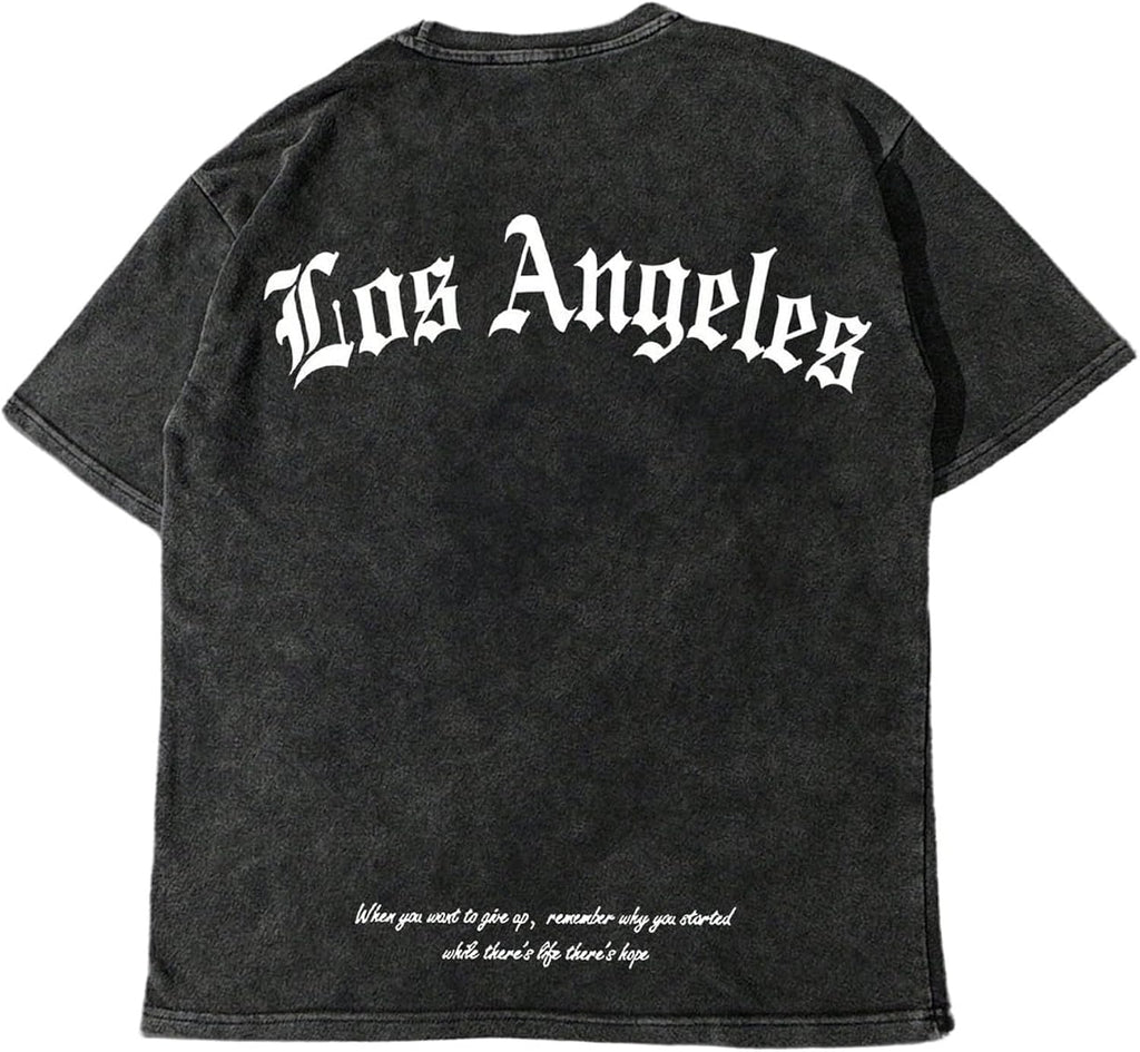 Men's Letter Graphic Tees Short Sleeve Crewneck Washed T Shirts Streetwear Drippy Clothes