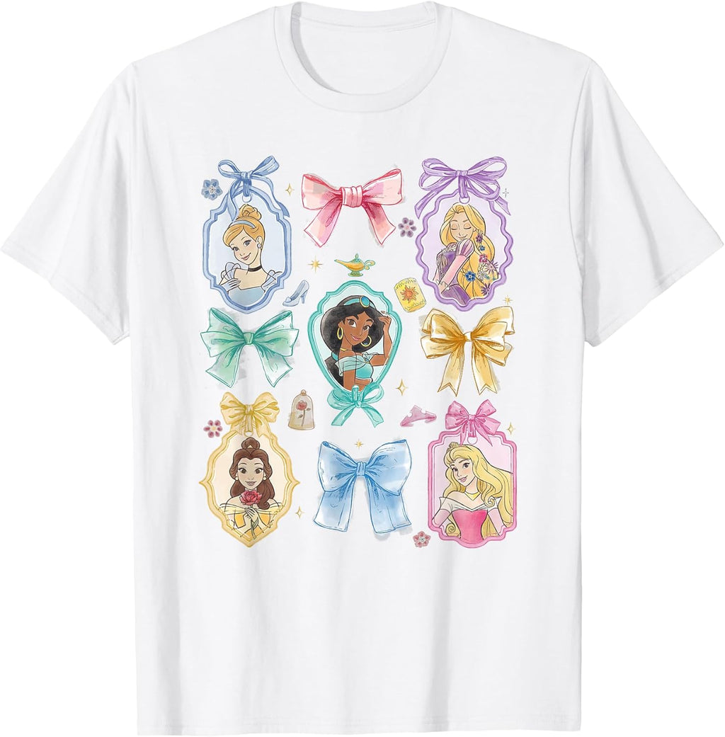 Princess and Bows Watercolor Portraits Collage T-Shirt
