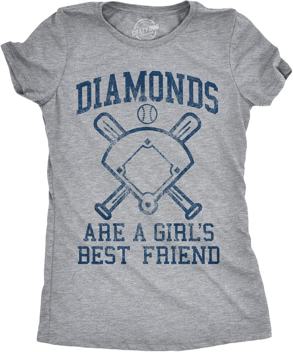 Womens Diamonds are A Girls Best Friend Tshirt Funny Cute Baseball for Ladies