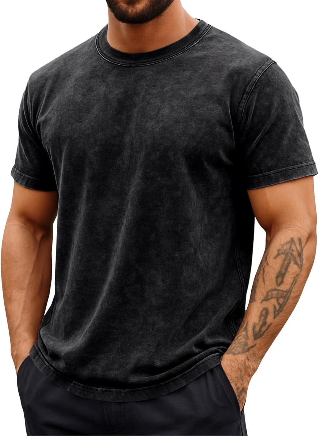 Mens Short Sleeve T-Shirts 100% Cotton Crew Neck Casual Shirt Vintage Acid Wash Summer Fashion Tees