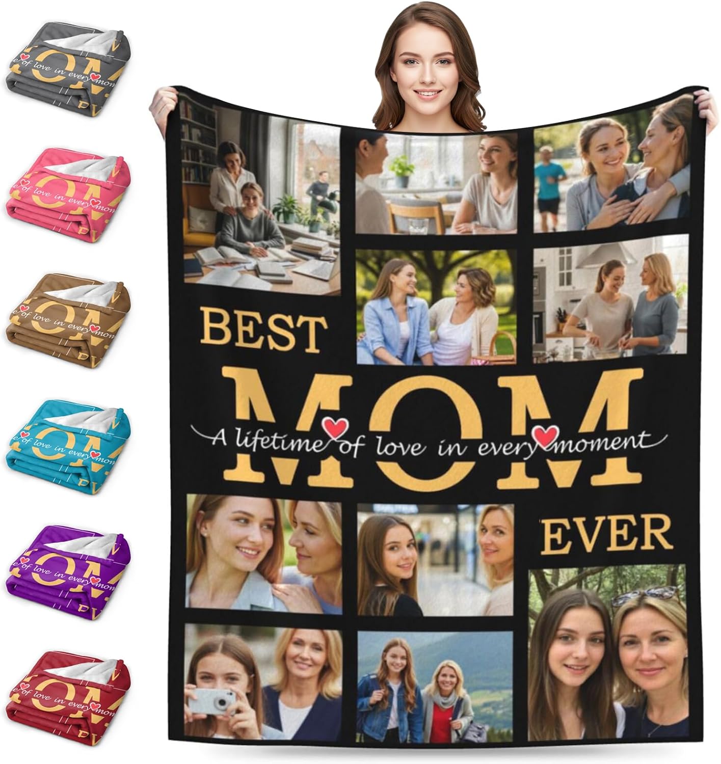 Custom Throw Blanket with Photo Personalized Soft Flannel Fleece Blanket for Mom Dad Couple, Customized Picture Blanket Gifts for Birthday Anniversary