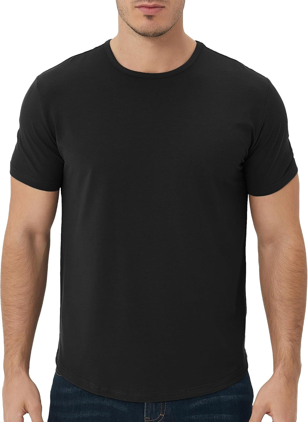 Men's Ultra-Soft Bamboo Viscose T-Shirt, Curved Hem Lightweight Cooling Cotton Blend Casual Tee