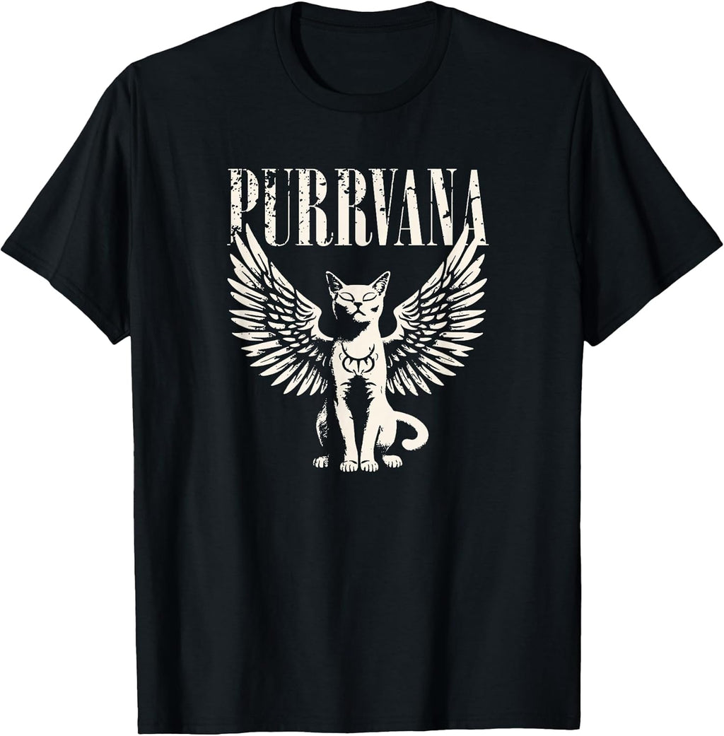 Purrvana Funny Cat Parody 90s Grunge Rock Music T-Shirt