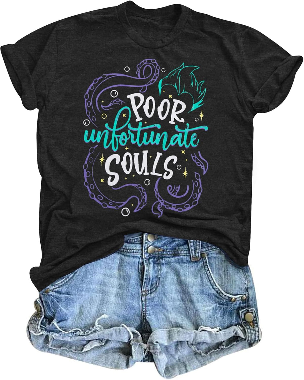 Poor Unfortunate Souls Shirt Womens Mermaid Shirt Vacation Casual Short Sleeve Tops Birthday Magic Tops
