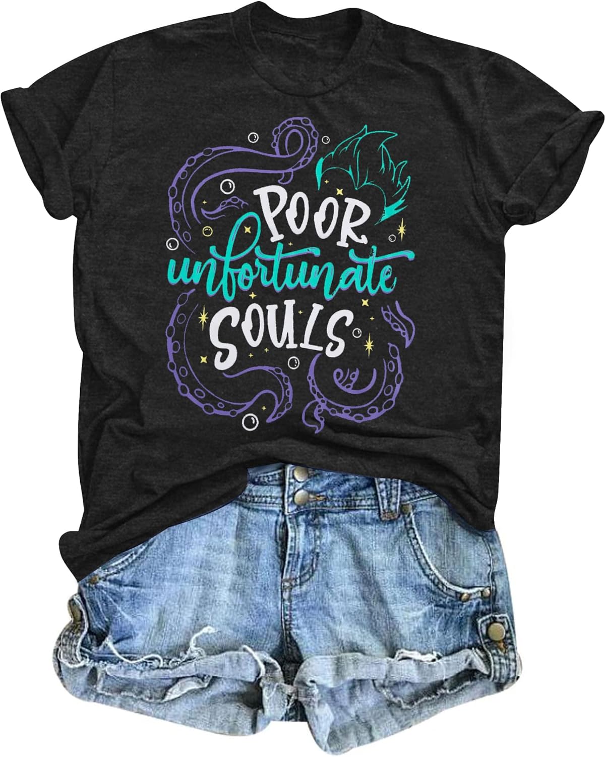 Poor Unfortunate Souls Shirt Womens Mermaid Shirt Vacation Casual Short Sleeve Tops Birthday Magic Tops