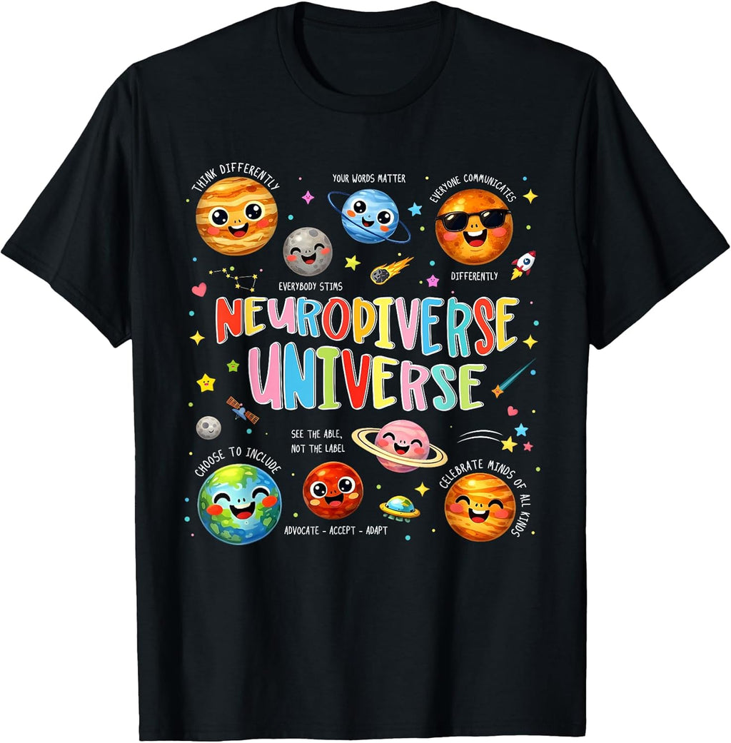 Neurodiverse Universe Autism Awareness Space Men Women Kids T-Shirt