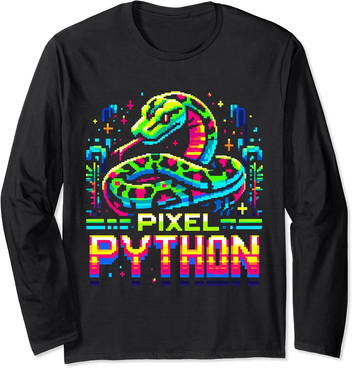 Pixel Python Tee - Retro Jungle Vaporwave Art - Snake Lover Long Sleeve T-Shirt