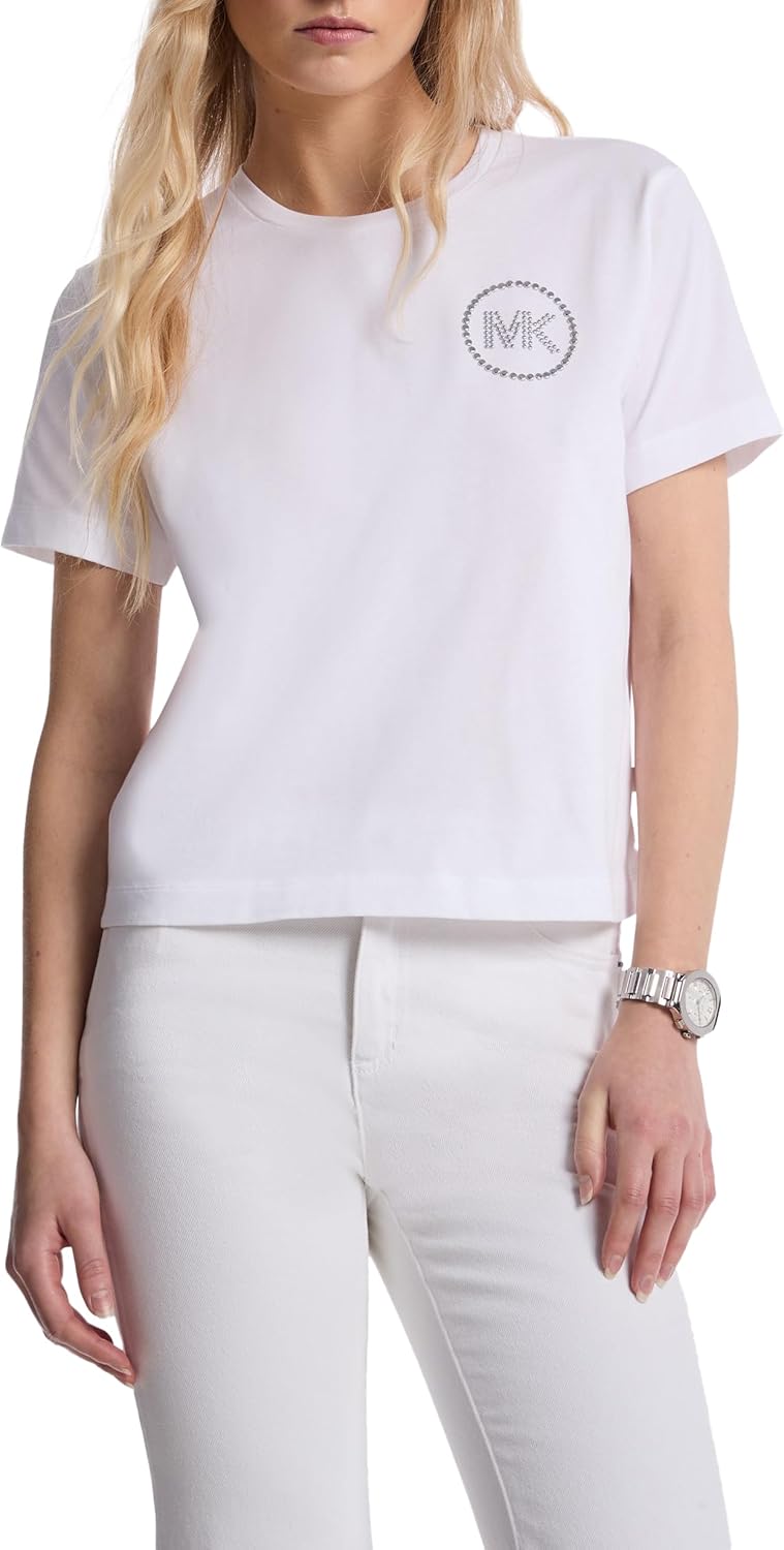 Women's Studded Mk Charm Cropped T-Shirt