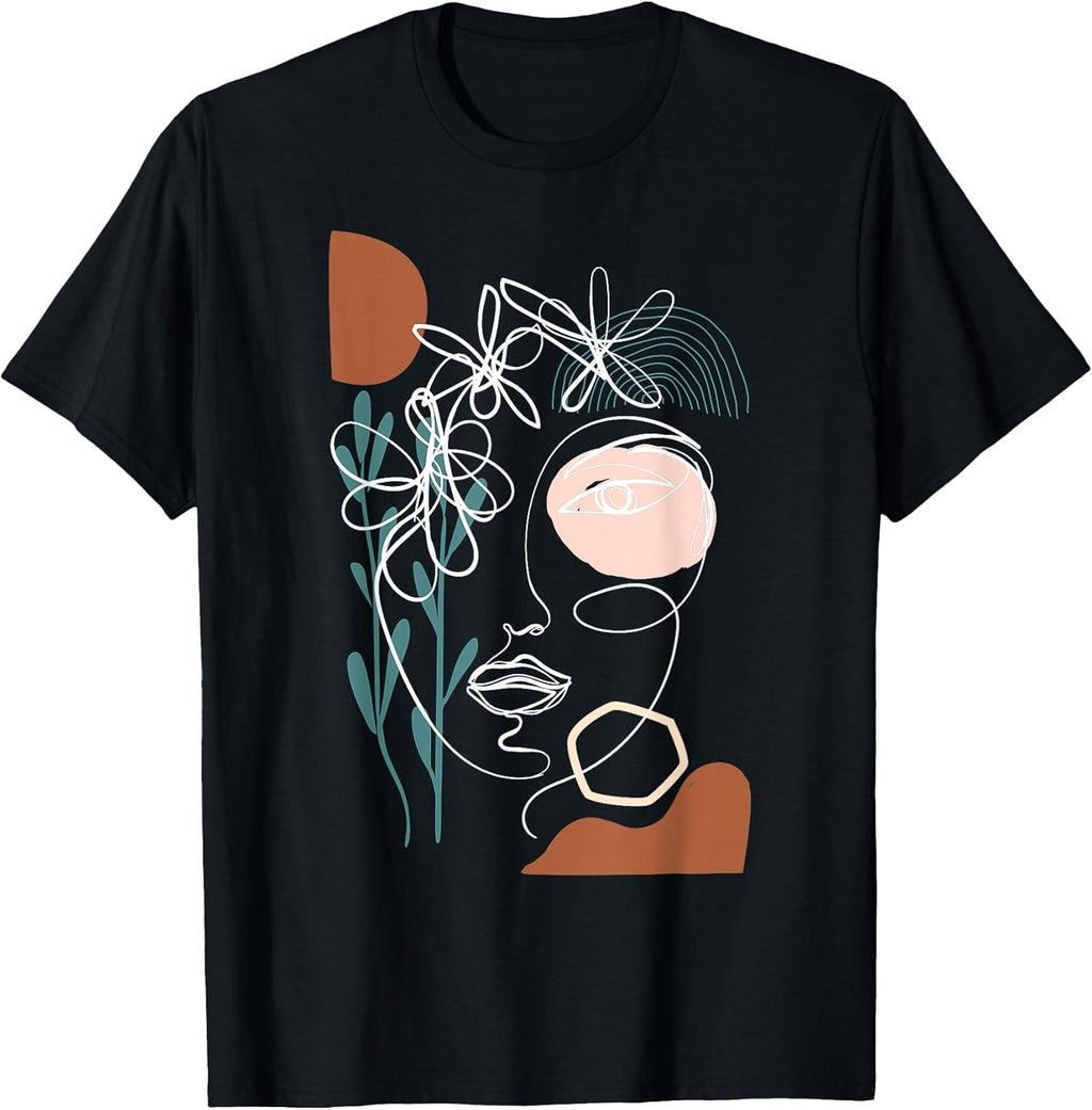 Line Art Face Abstract Art One Line Minimal T-Shirt Small