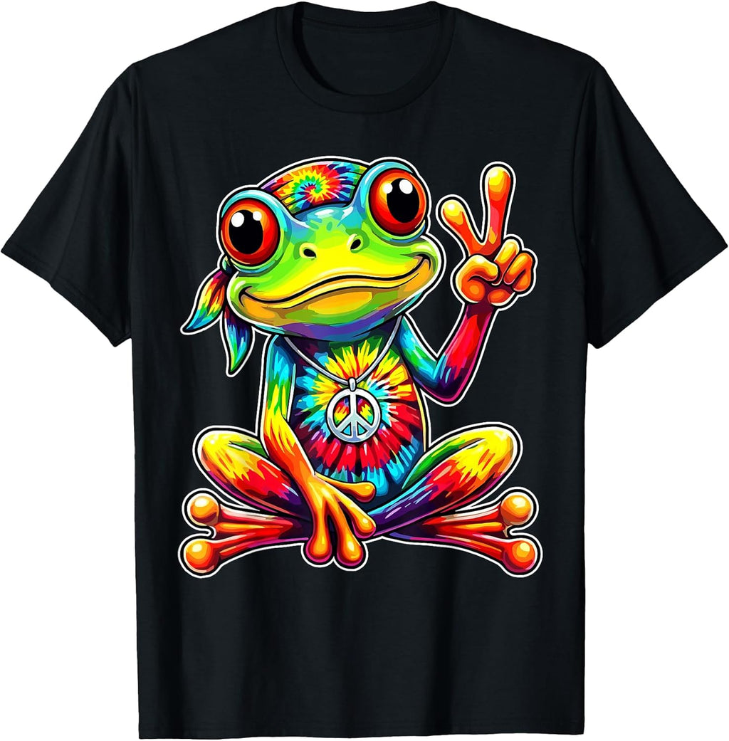 Tie Dye Frog Peace Sign Hippie T-Shirt
