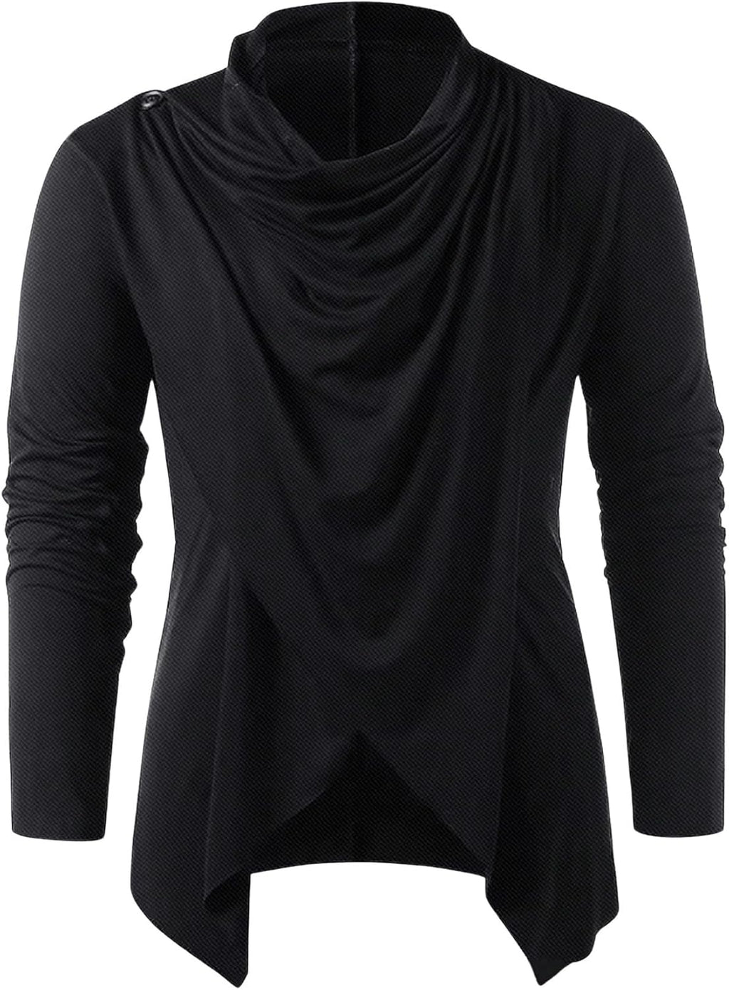 Men's Long Sleeve Pile Heap Collar Pullover Top Irregular Hem Vintage Punk Tee Tops