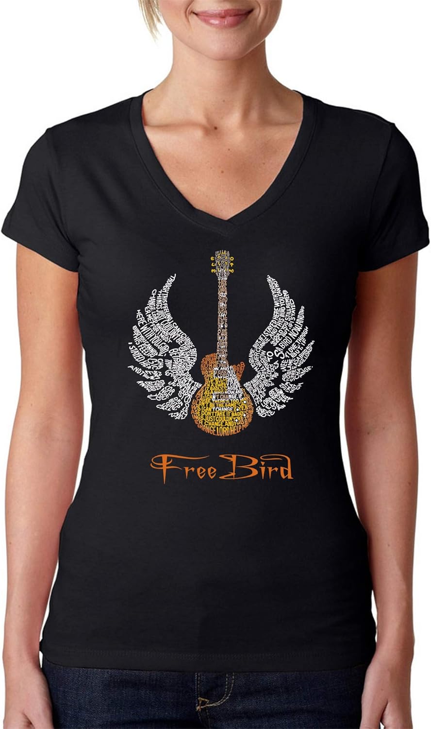 Women's Word Art V-Neck T-Shirt - Free Bird