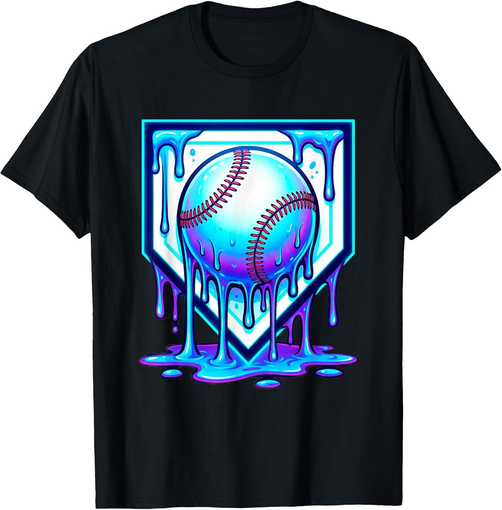 Baseball Drip Ice Cream Blue Glow Melt Ball Graphic T-Shirt