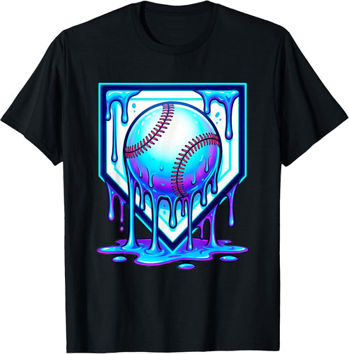 Baseball Drip Ice Cream Blue Glow Melt Ball Graphic T-Shirt